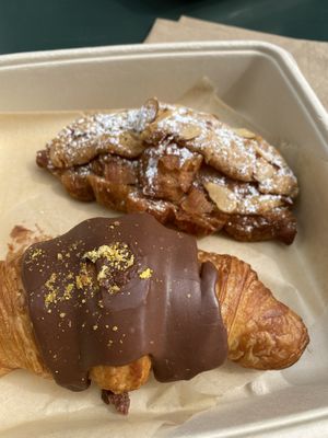 Chocolate Orange croissant and Almond croissant. Yummy!!! at Chaumont Vegan in Beverly Hills