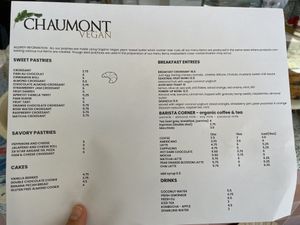 Menu at Chaumont Vegan in Beverly Hills