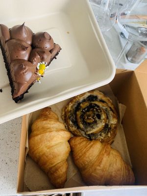 Chocolate cake (skip), Zaatar croissant and plain croissants  at Chaumont Vegan in Beverly Hills