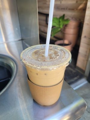 iced chai latte at Chaumont Vegan in Beverly Hills