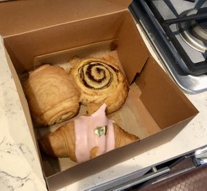 Pain au chocolat, cinnamon roll, strawberry jam croissant  at Chaumont Vegan in Beverly Hills