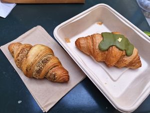 Zahtar croissant and matcha croissant at Chaumont Vegan in Beverly Hills
