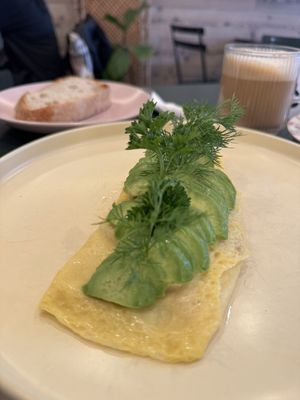 Just Egg omelette which comes with the best sourdough bread ever  at Chaumont Vegan in Beverly Hills