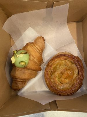 Pistachio croissant and apricot roll  at Chaumont Vegan in Beverly Hills