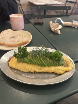 Feta Omelette with a side of bread (not toasted)   at Chaumont Vegan in Beverly Hills