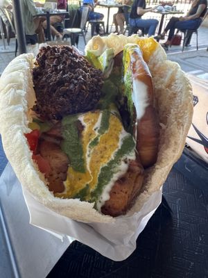 Incredibly delicious, called the sabich… ask for it vegan and this is how it comes.  at MeZe Eatery in Grass Valley