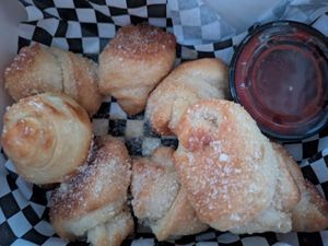 Vegan garlic knots with marinara sauce at Guerrilla Pizza  in Las Vegas