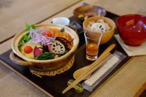 春の薬膳　豆乳トマトうどん Spring 2021 limited menu - Soy Milk Tomato Udon Lunch Set. at LIFE CREATION SPACE OVE in Tokyo