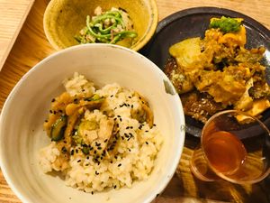 Miso soup and earthen pot rice  plate "たっぷり味噌汁と土鍋ごはん定食" at LIFE CREATION SPACE OVE in Tokyo