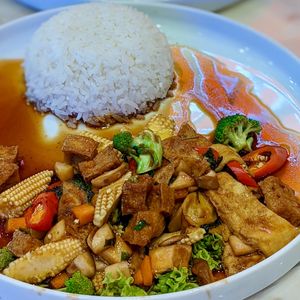 Stir-Fried Basil Tofu with OnlyEg and Thai Jasmine Rice at Bangkok Jam - Dhoby Ghaut in Central Singapore