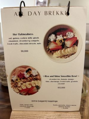 Menu  at Rawberry in Ho Chi Minh City