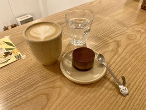 Hot latte and raw tiramisu   at Rawberry in Ho Chi Minh City