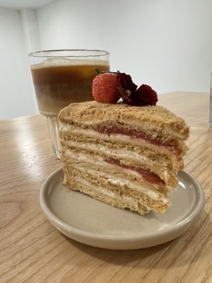 ‘Honey’ Cake and Iced Oat Lattee  at Rawberry in Ho Chi Minh City
