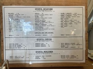 Breakfast menu (apologies for poor photo) at La Pastelería del Duque in Madrid