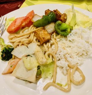 Plate of deliciousness and good ness  at New Oriental Asiatico in Lanzarote