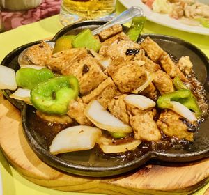 Spicy black bean tofu…the best  at New Oriental Asiatico in Lanzarote