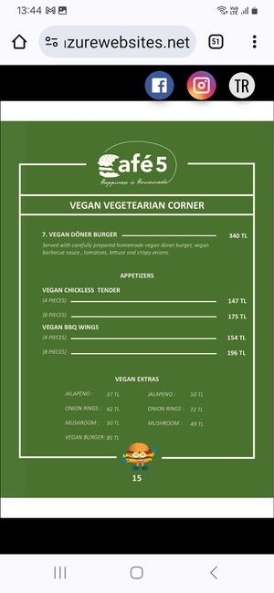 Menu at Café 5 in Famagusta