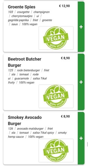Vegan options 1 at Tikal Food in Kerkrade