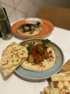 Hummus with fried eggplant again at Israel Grill in Krasnodar