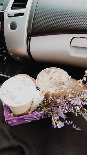 Drinks for take away are placed in recycled milk boxes. We are keen in driving for sustainability. at Mucho - Horchata & Coffee Shack in Cebu