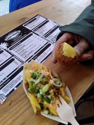 Cheesy loaded fries and Seitan bitterbal at Last Vegas in Utrecht
