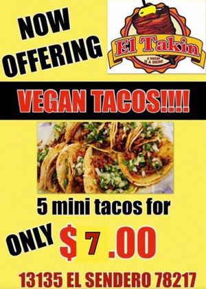 Vegan (soy curls) tacos  at El Takin in San Antonio