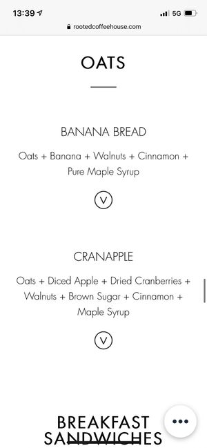 Marked vegan on the menu online but not in the store. at Rooted Coffeehouse in Evans