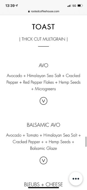 Marked vegan on the menu online but not in the store. at Rooted Coffeehouse in Evans