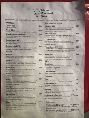 Menu at Arbour Woodfired Pizza in Christchurch
