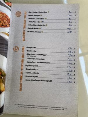 Selection of vegan dishes May 2024  at Sahil Lokantaları in Fethiye