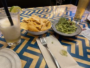 Guacamole, chips + peach margarita   at BelAir Cantina in Milwaukee
