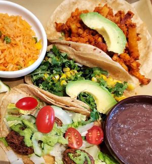 Falafel taco, black bean and corn taco (modified), soy chorizo taco at BelAir Cantina in Milwaukee