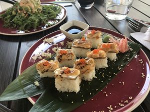 scorched and pressed sushi  at 123V Browns in London