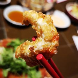 Battered Plant Prawn at 123V Browns in London