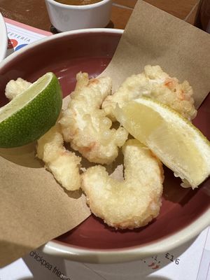 Tempura prawns   at 123V Browns in London