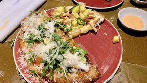 sushi pizza. tbh nobody in my party of for like these😡  at 123V Browns in London