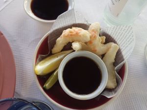 Tempura prawns at 123V Browns in London