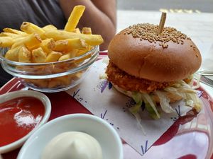 Chickn burger at 123V Browns in London