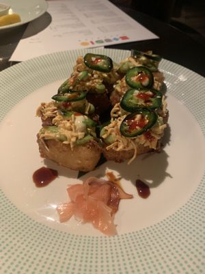 Crispy rice green dynamite   at 123V Browns in London