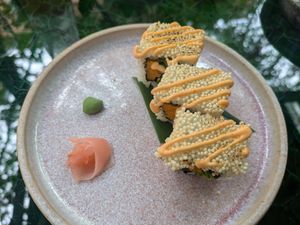 Orange dragon (sweet potato, asparagus, avocado) at 123V Browns in London