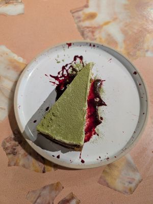 Matcha cheesecake at 123V Browns in London