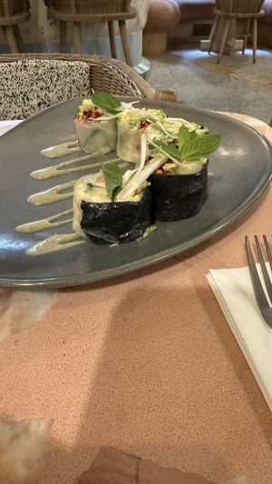 Huge rice paper veggie rolls  at 123V Browns in London