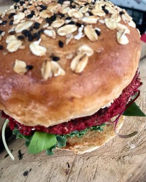 Garbanzo beans & roasted beets paty. Awesome! at La Yaqueria in Valladolid