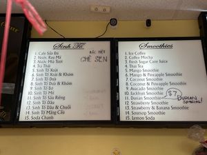 Drink menu at Tropical Fruits Silver Creek in San Jose