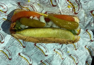 Vegan hot dog at Hubby's Dog House in Mt Prospect