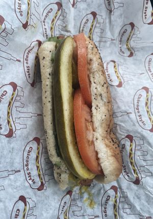 Vegan soy dog - Chicago style  at Hubby's Dog House in Mt Prospect