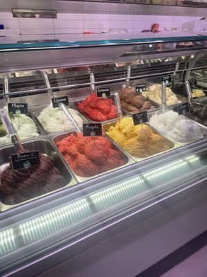 Selection of vegan sorbets and ice creams  at Gelaaati di Marco in Barcelona