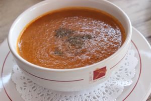 Tomato soup at La Route Des Vins La Paz in Puebla