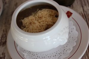 Onion soup at La Route Des Vins La Paz in Puebla