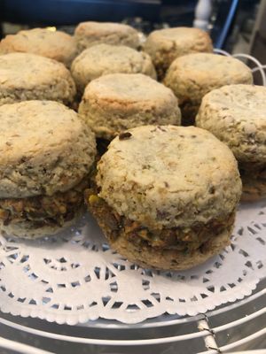 Vegan (and gluten free) pistachio macarons. at Rumsey's Chocolaterie in Thame